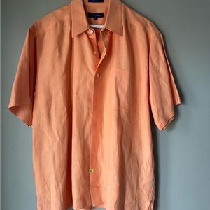 Alan Flusser Peach Casual Linen Button Down Shirt